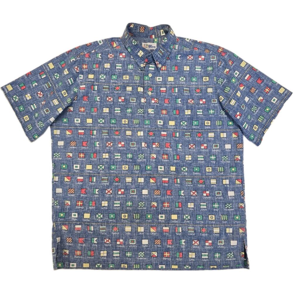 Vtg Reyn Spooner Charlie Foxtrot Pullover Shirt L Reverse Print Flag